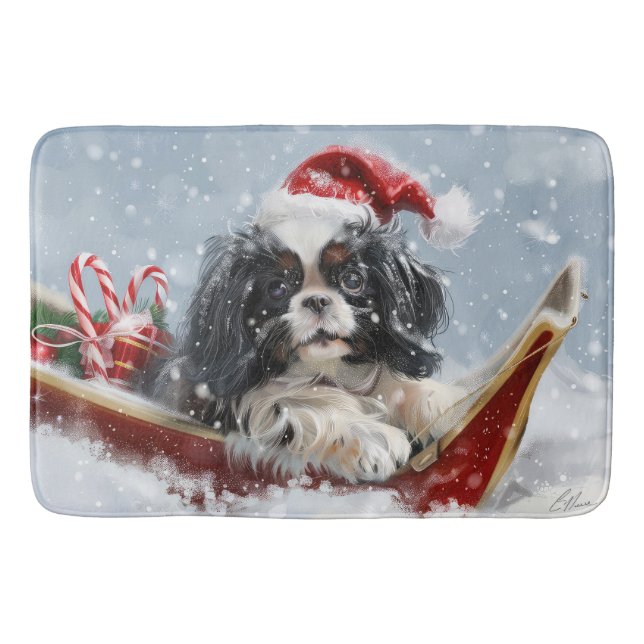 Japanese Chin Dog Christmas Festive Bath Mat (Front)