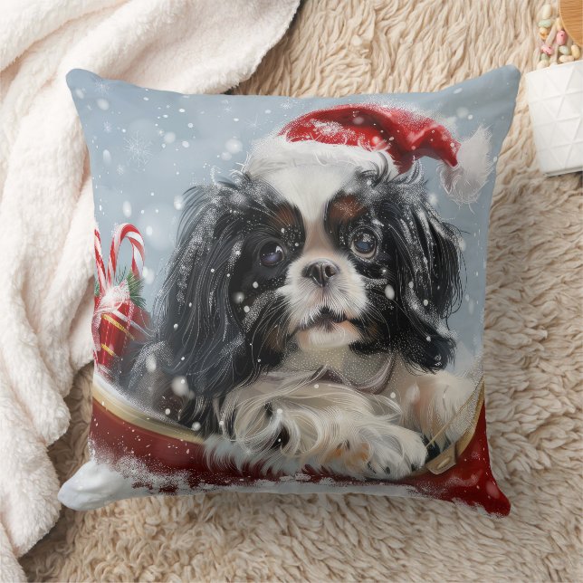 Japanese Chin Dog Christmas Festive Cushion (Blanket)