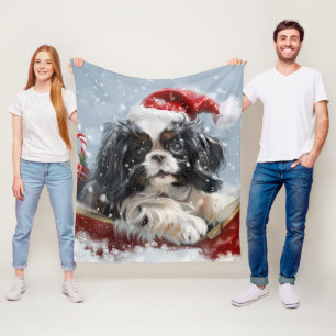 Japanese Chin Dog Christmas Festive Fleece Blanket