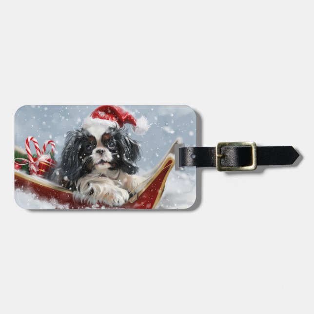 Japanese Chin Dog Christmas Festive Luggage Tag (Front Horizontal)
