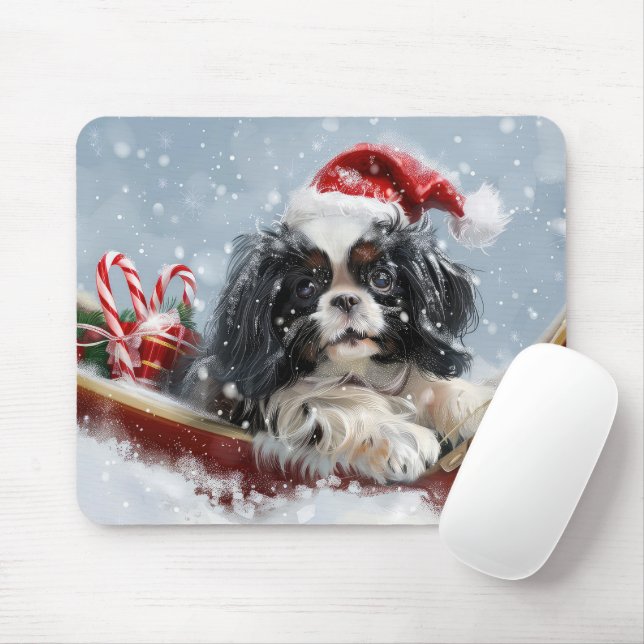 Japanese Chin Dog Christmas Festive Mouse Mat (With Mouse)