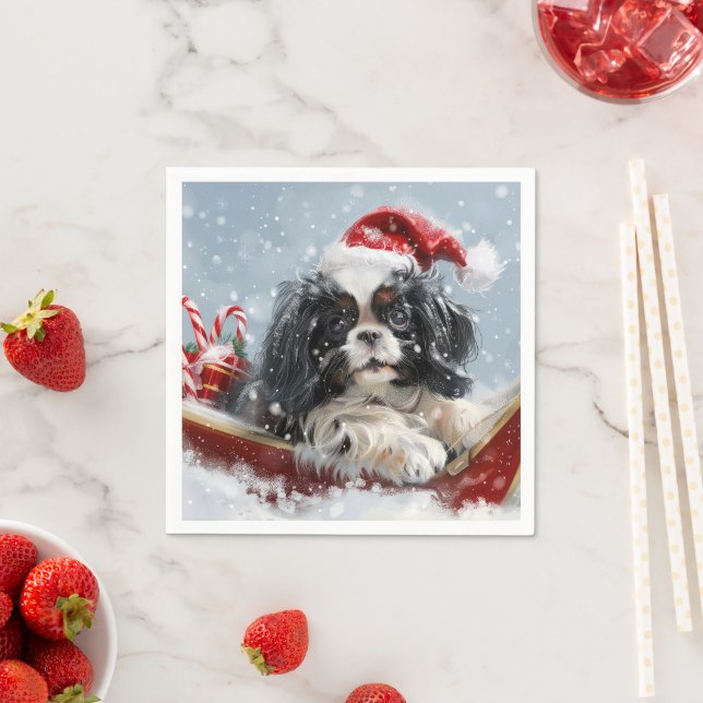 Japanese Chin Dog Christmas Festive Napkin (Insitu)