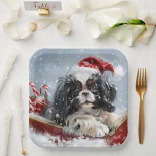 Japanese Chin Dog Christmas Festive Paper Plate