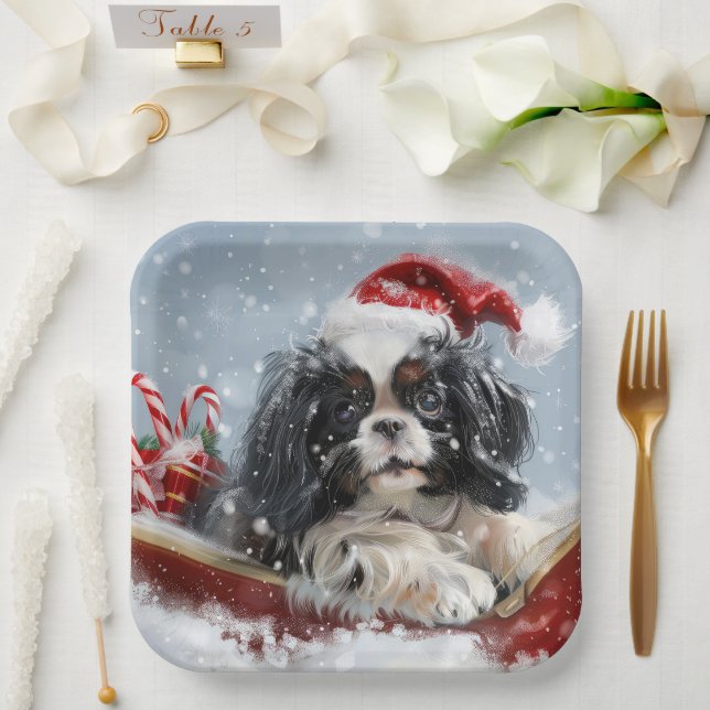 Japanese Chin Dog Christmas Festive Paper Plate (Wedding)