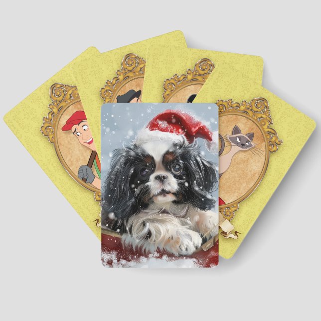 Japanese Chin Dog Christmas Festive Playing Cards (Back)