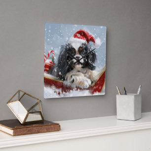 Japanese Chin Dog Christmas Festive Square Wall Clock