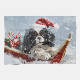 Japanese Chin Dog Christmas Festive Tea Towel