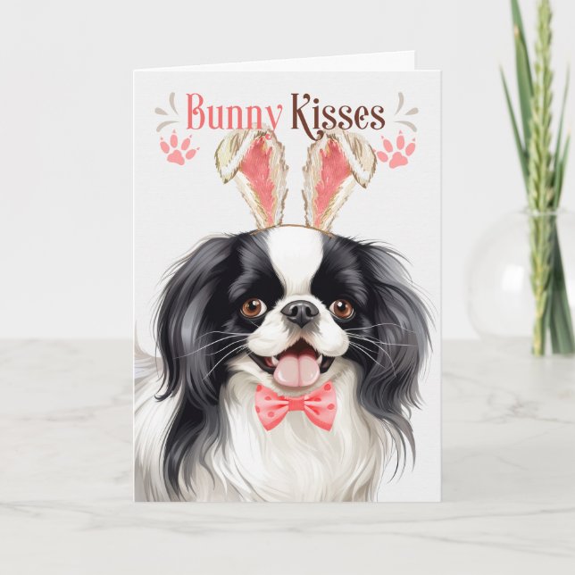 Japanese Chin Dog in Bunny Ears for Easter Holiday Card (Front)