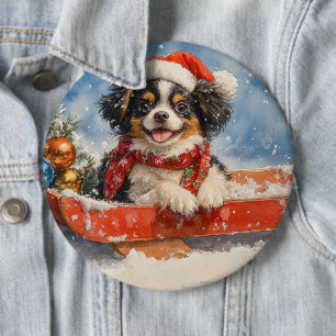 Japanese Chin Dog in Sledge Let it Snow Christmas 6 Cm Round Badge