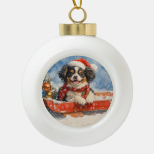 Japanese Chin Dog in Sledge Let it Snow Christmas Ceramic Ball Christmas Ornament