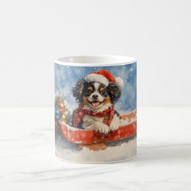 Japanese Chin Dog in Sledge Let it Snow Christmas Coffee Mug (Center)