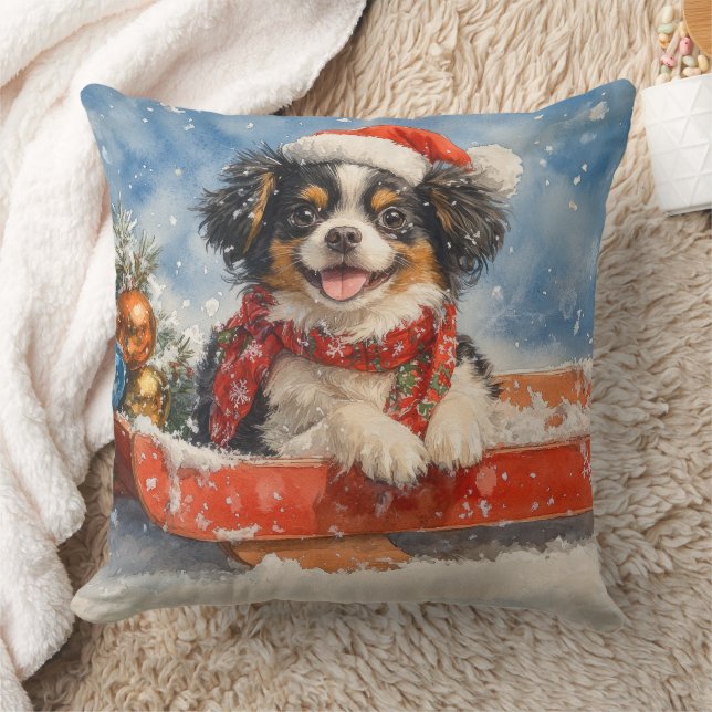 Japanese Chin Dog in Sledge Let it Snow Christmas Cushion (Blanket)