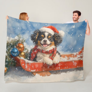 Japanese Chin Dog in Sledge Let it Snow Christmas Fleece Blanket
