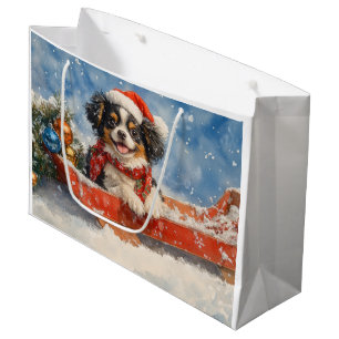 Japanese Chin Dog in Sledge Let it Snow Christmas Large Gift Bag