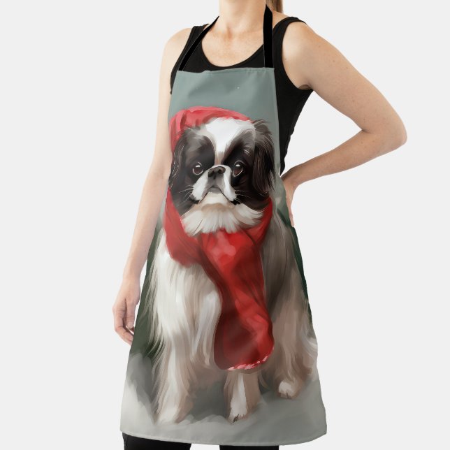 Japanese Chin Dog in Snow Christmas  Apron (Insitu)