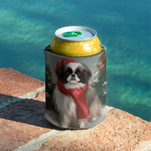 Japanese Chin Dog in Snow Christmas  Can Cooler