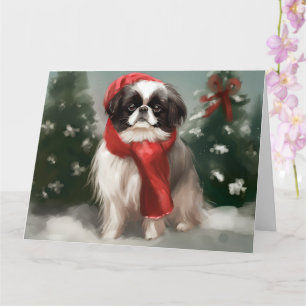 Japanese Chin Dog in Snow Christmas  Card
