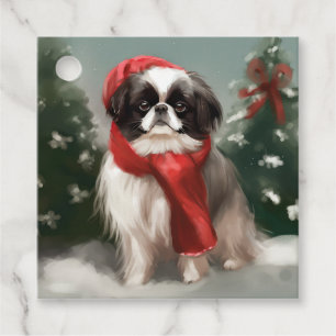 Japanese Chin Dog in Snow Christmas Favour Tags