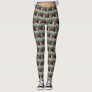 Japanese Chin Dog in Snow Christmas Leggings