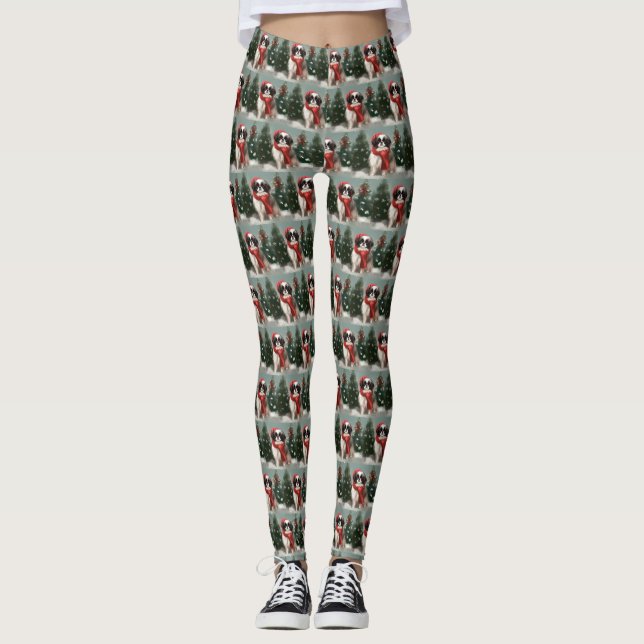 Japanese Chin Dog in Snow Christmas  Leggings (Front)
