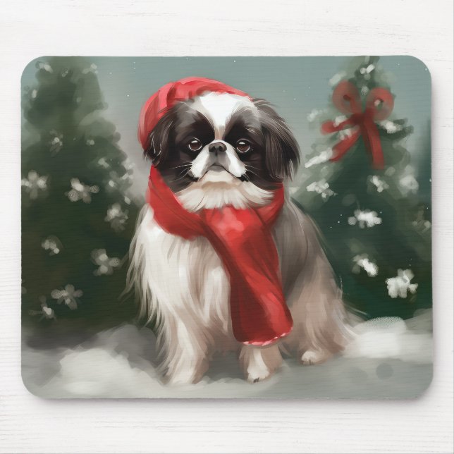 Japanese Chin Dog in Snow Christmas  Mouse Mat (Front)