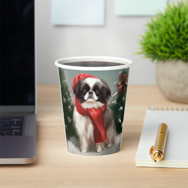 Japanese Chin Dog in Snow Christmas  Paper Cups (Insitu)