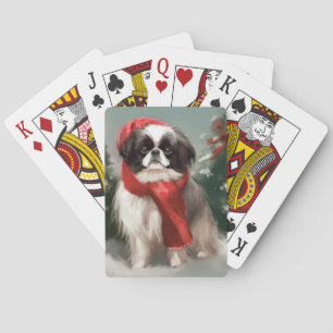Japanese Chin Dog in Snow Christmas Playing Cards