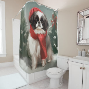 Japanese Chin Dog in Snow Christmas  Shower Curtain