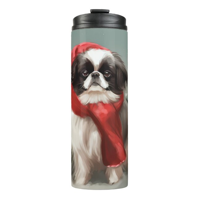 Japanese Chin Dog in Snow Christmas  Thermal Tumbler (Front)