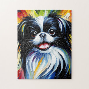 Japanese Chin Dog Portrait Acrylic Art Print Dog Jigsaw Puzzle
