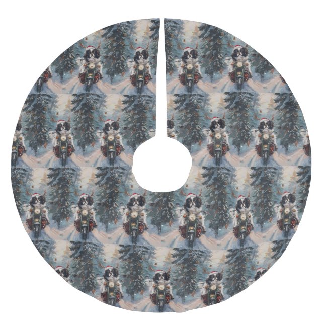Japanese Chin Dog Riding Motorcycle Christmas Brushed Polyester Tree Skirt (Front)
