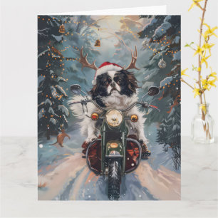 Japanese Chin Dog Riding Motorcycle Christmas Card