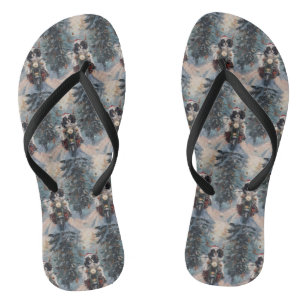 Japanese Chin Dog Riding Motorcycle Christmas Flip Flops