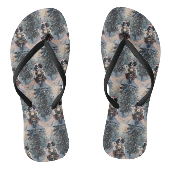 Japanese Chin Dog Riding Motorcycle Christmas Flip Flops (Footbed)