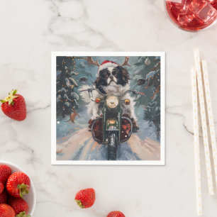 Japanese Chin Dog Riding Motorcycle Christmas Napkin