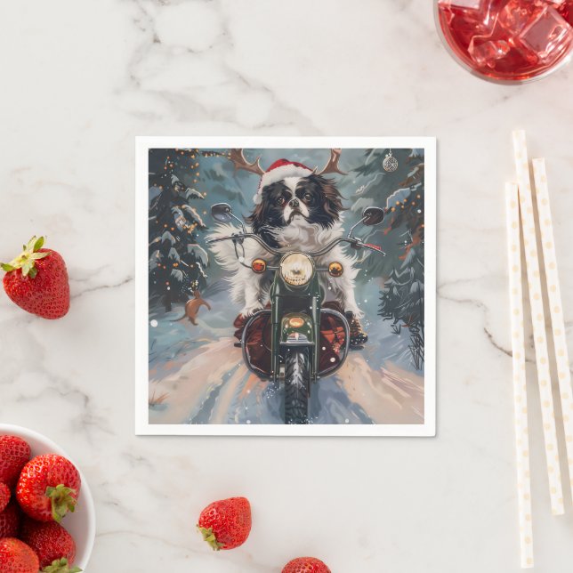 Japanese Chin Dog Riding Motorcycle Christmas Napkin (Insitu)