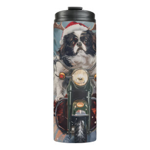 Japanese Chin Dog Riding Motorcycle Christmas Thermal Tumbler