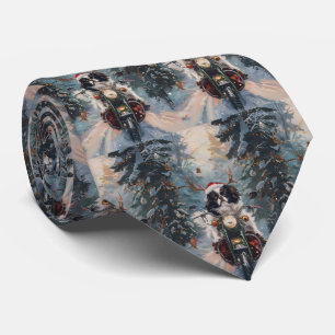 Japanese Chin Dog Riding Motorcycle Christmas Tie