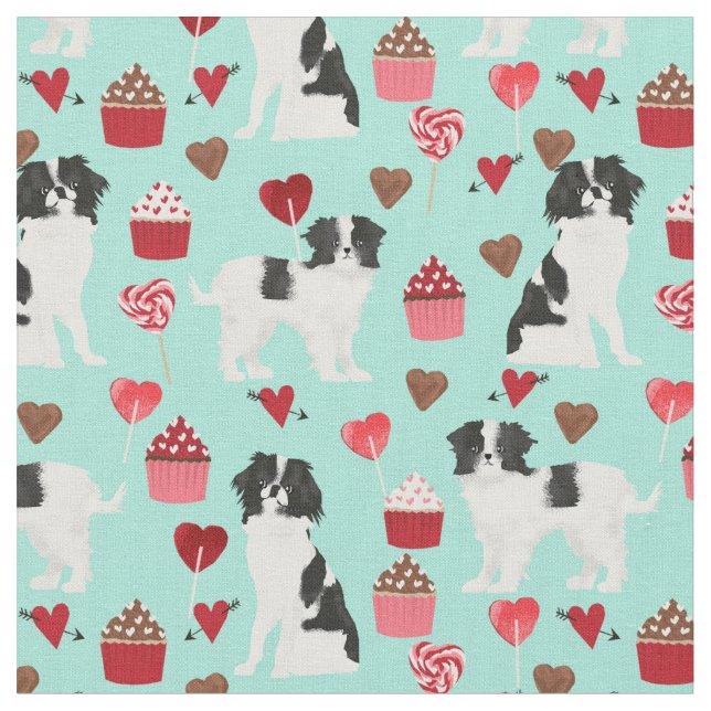 japanese chin dog valentines mint fabric (Close Up)