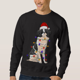 Japanese Chin Dog Wearing Christmas Hat Lights Sweatshirt