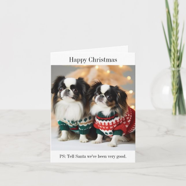 Japanese Chin Dogs in Christmas Sweaters Card (Front)
