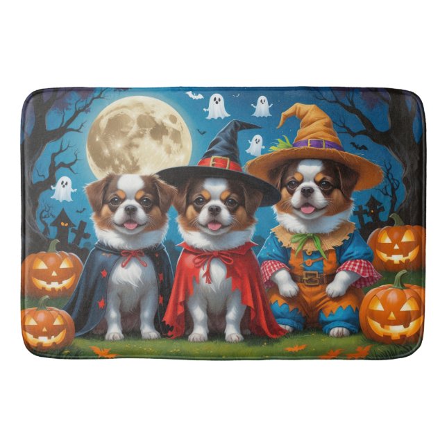 Japanese Chin Dogs Pumpkin Halloween Funny Bath Mat (Front)