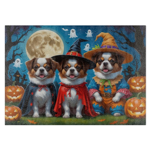 Japanese Chin Dogs Pumpkin Halloween Funny Cutting Board (Front)