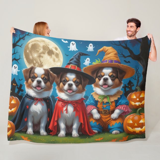 Japanese Chin Dogs Pumpkin Halloween Funny Fleece Blanket (In Situ)