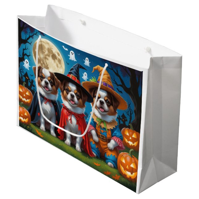 Japanese Chin Dogs Pumpkin Halloween Funny Large Gift Bag (Front Angled)
