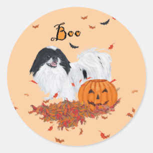 Japanese Chin Halloween Classic Round Sticker