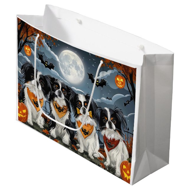 Japanese Chin Halloween Spooky Large Gift Bag (Front Angled)