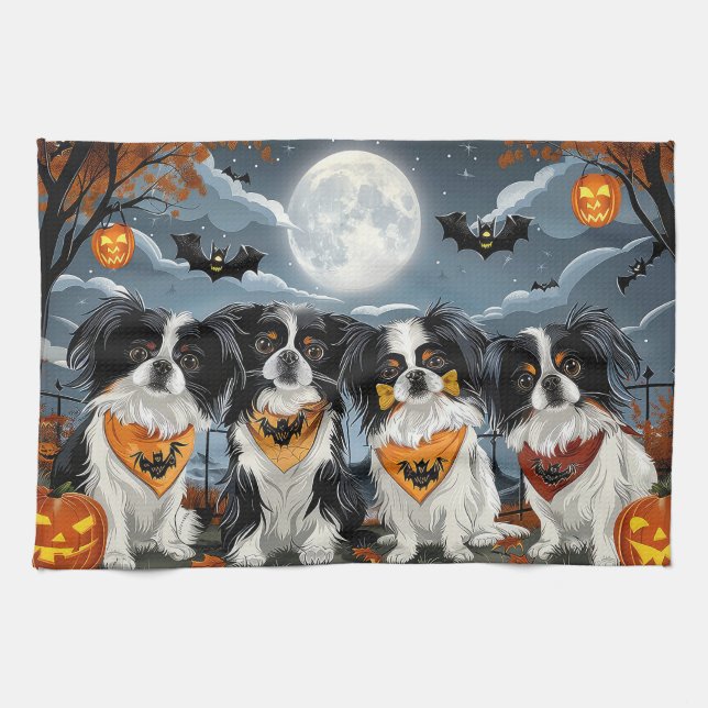 Japanese Chin Halloween Spooky Tea Towel (Horizontal)