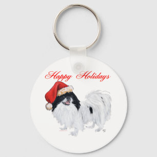 Japanese Chin Happy Holidays Key Ring