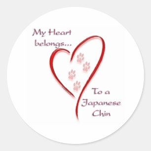 Japanese Chin Heart Belongs Classic Round Sticker